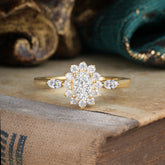 4 Prong Vintage Halo Cluster Oval Cut Lab Diamond Engagement Ring